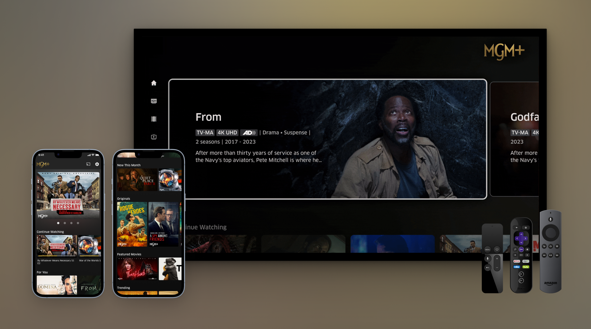 MGM+ content discovery — carousel system across streaming platforms